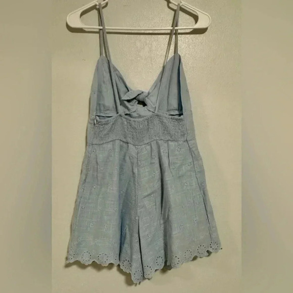 Zara Baby Blue Embroidered‎ Shorts Romper w/ Spaghetti Straps & Side Zip NWT M - Picture 5 of 9